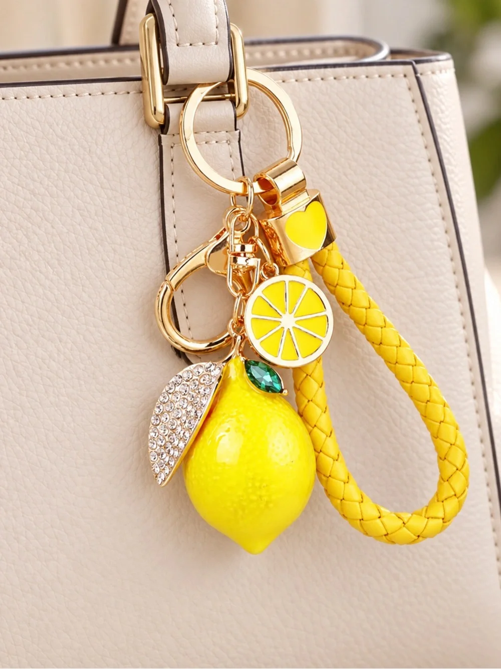 Yellow Lemon Charm Keychain Wristlet - Women Jewelry